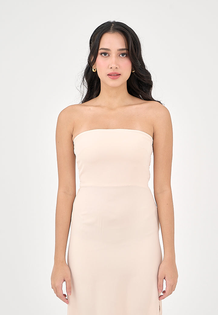 Solana Blush Pink with Slit Tube Midi Dress