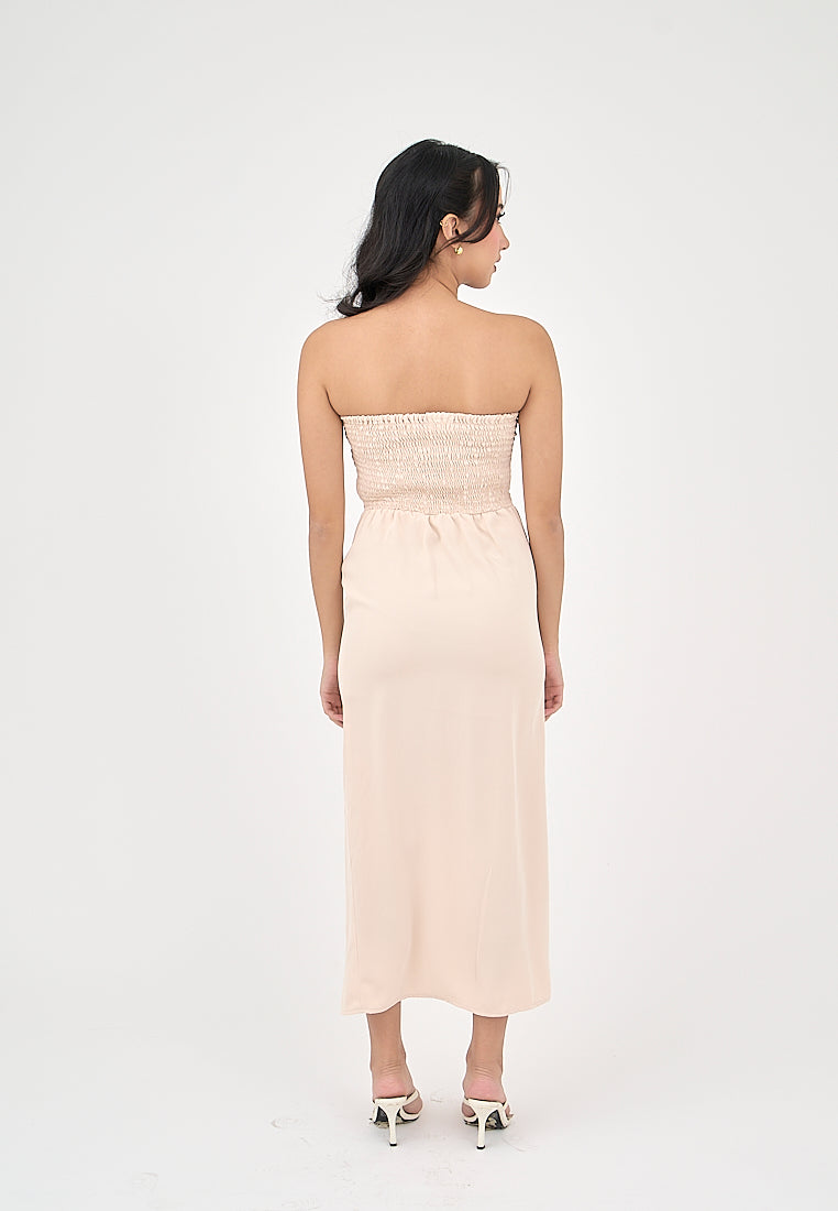 Solana Blush Pink with Slit Tube Midi Dress