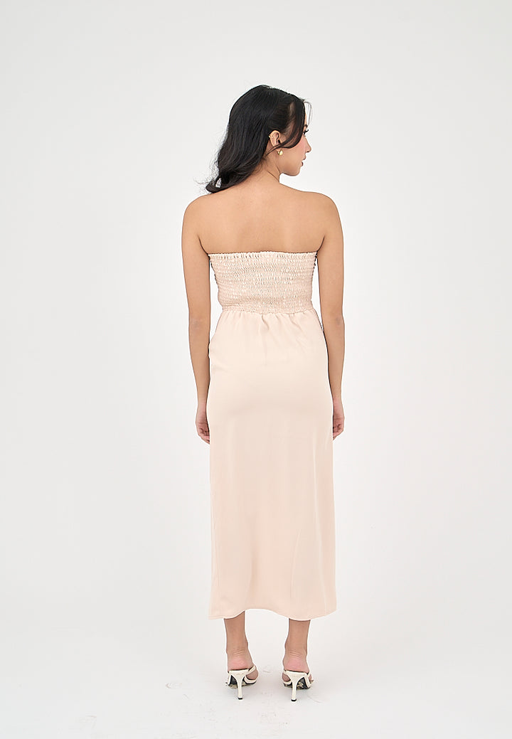 Solana Blush Pink with Slit Tube Midi Dress