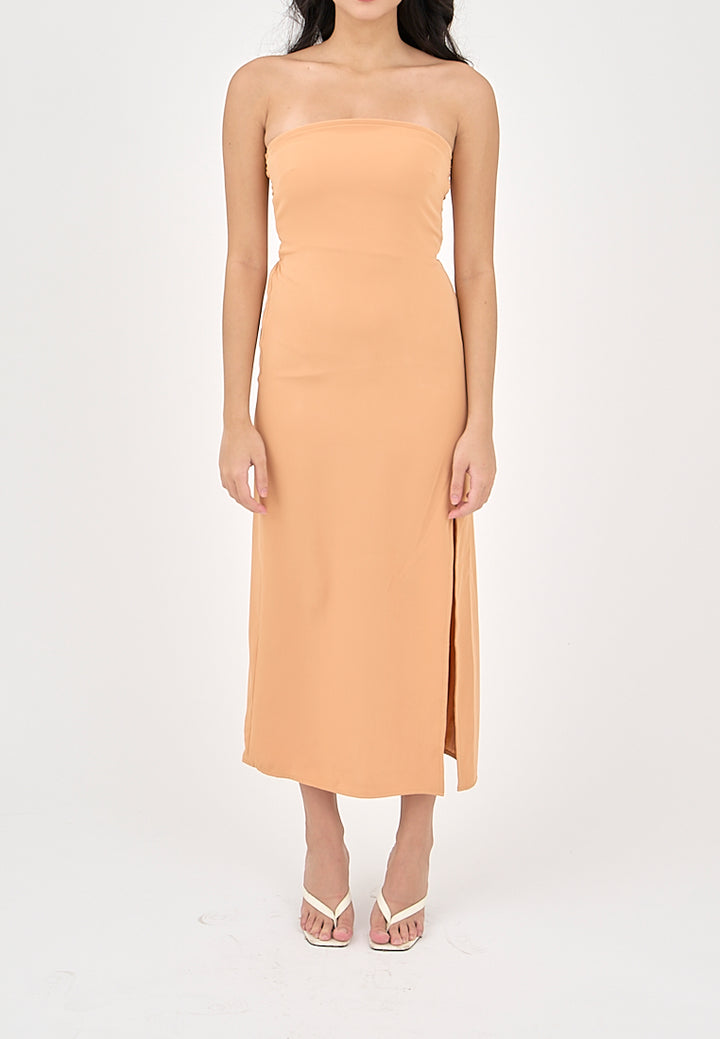 Solana Pastel Orange with Slit Tube Midi Dress