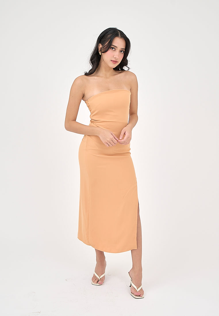 Solana Pastel Orange with Slit Tube Midi Dress