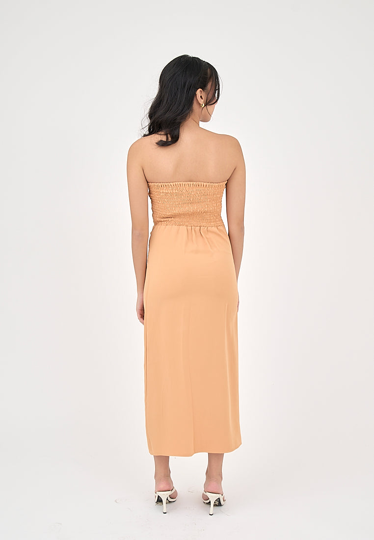 Solana Pastel Orange with Slit Tube Midi Dress