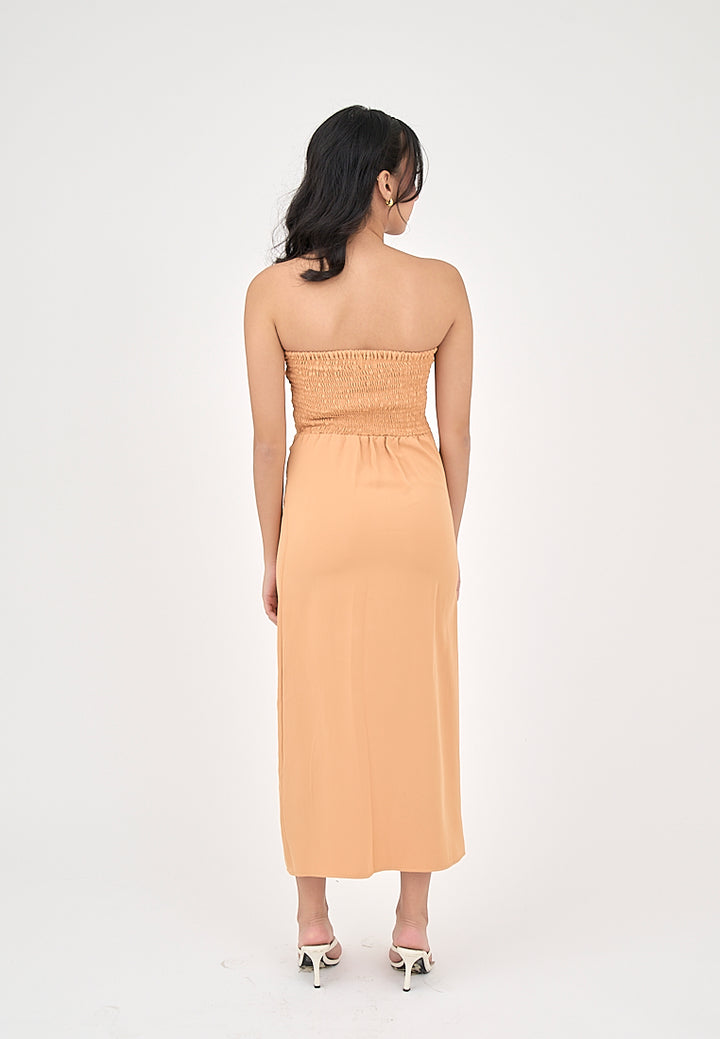 Solana Pastel Orange with Slit Tube Midi Dress