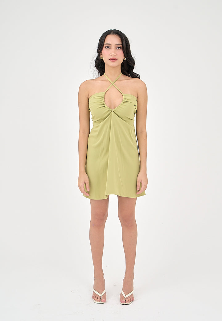 Kourtney Lime Green Halter U-shaped Mini Dress