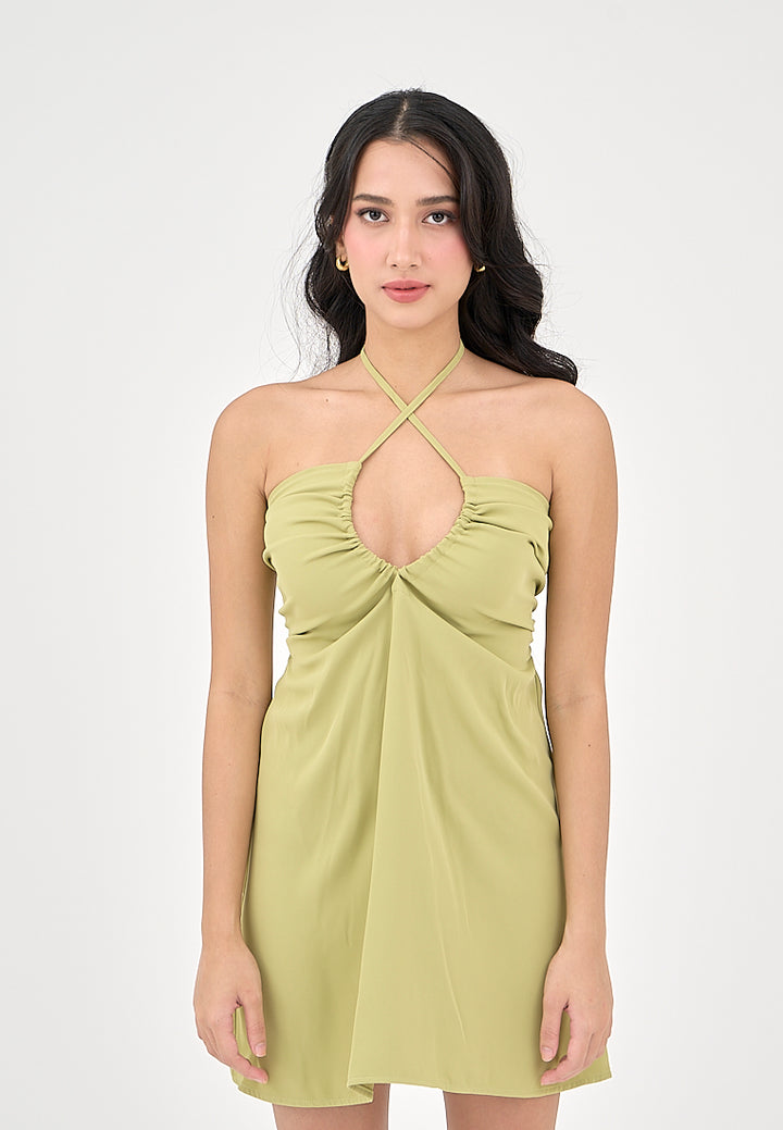 Kourtney Lime Green Halter U-shaped Mini Dress
