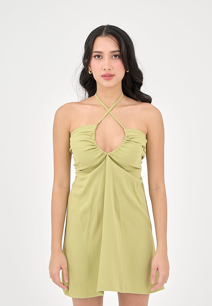 Kourtney Lime Green Halter U-shaped Mini Dress