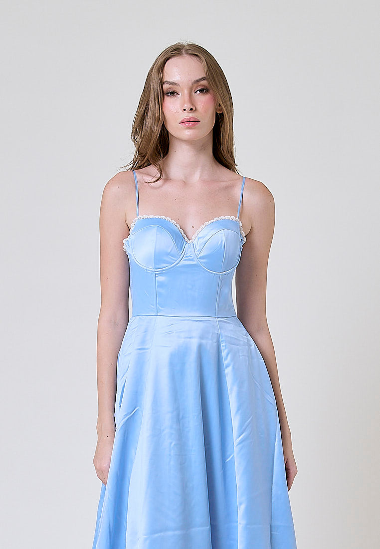 Viola Pastel Blue Bustier Flowy A Line Midi Dress Love, Ara Viola Pastel Blue Bustier Flowy A Line Midi Dress Love, Ara