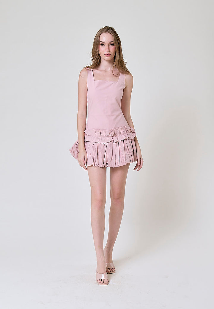 Anevay Old Rose Square Colar Mini Baloon Dress