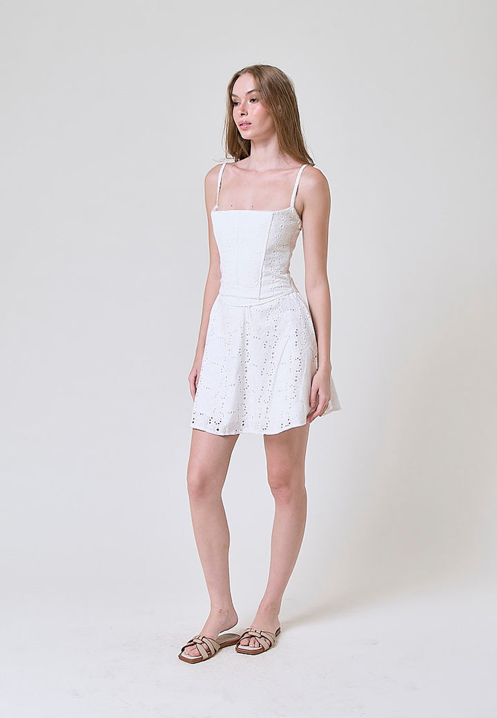 Vondra White Eyelet Corset Type Mini Dress