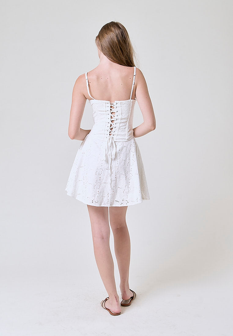 Vondra White Eyelet Corset Type Mini Dress