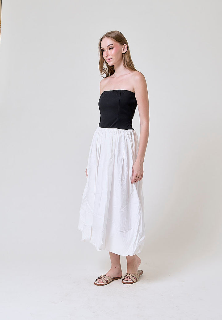 Emilia Black And White Patchwork Design Baloon Midi Dress