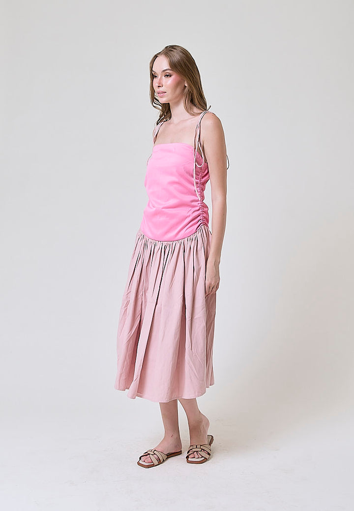 Mariella Nude Pink Patchwork Self Tie Midi Dress