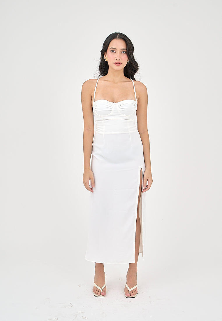 Generys Milky White Bustier with High slit Midi Dress