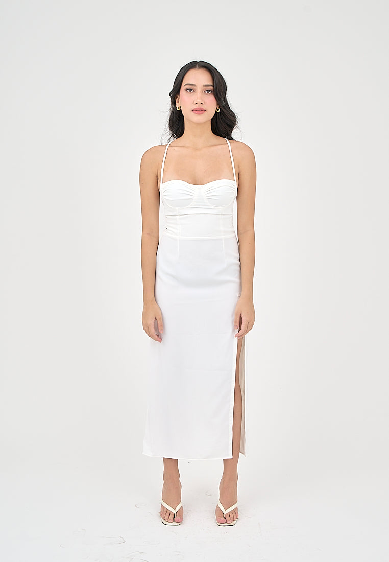 Generys Milky White Bustier with High slit Midi Dress