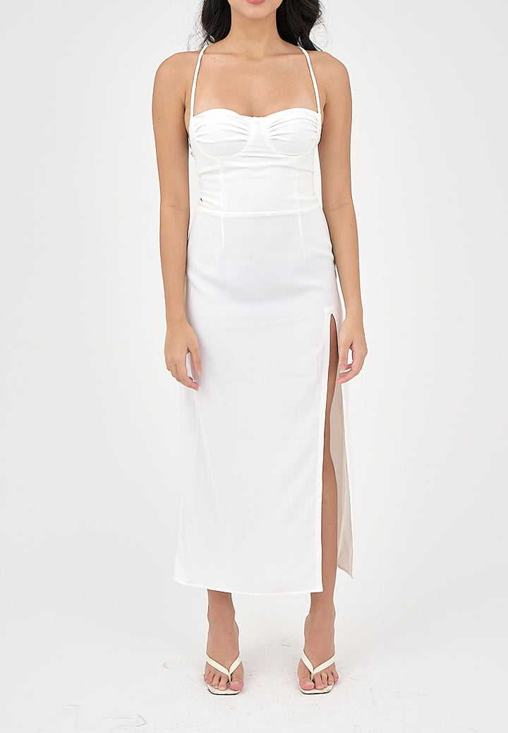 Generys Milky White Bustier with High slit Midi Dress