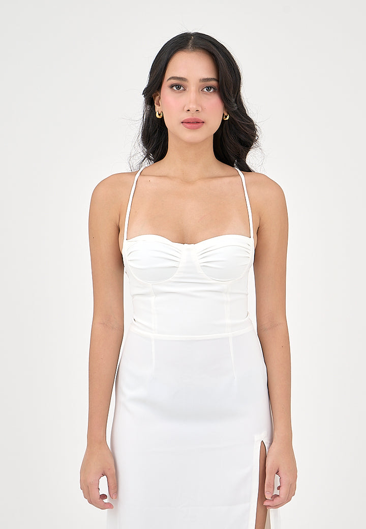 Generys Milky White Bustier with High slit Midi Dress