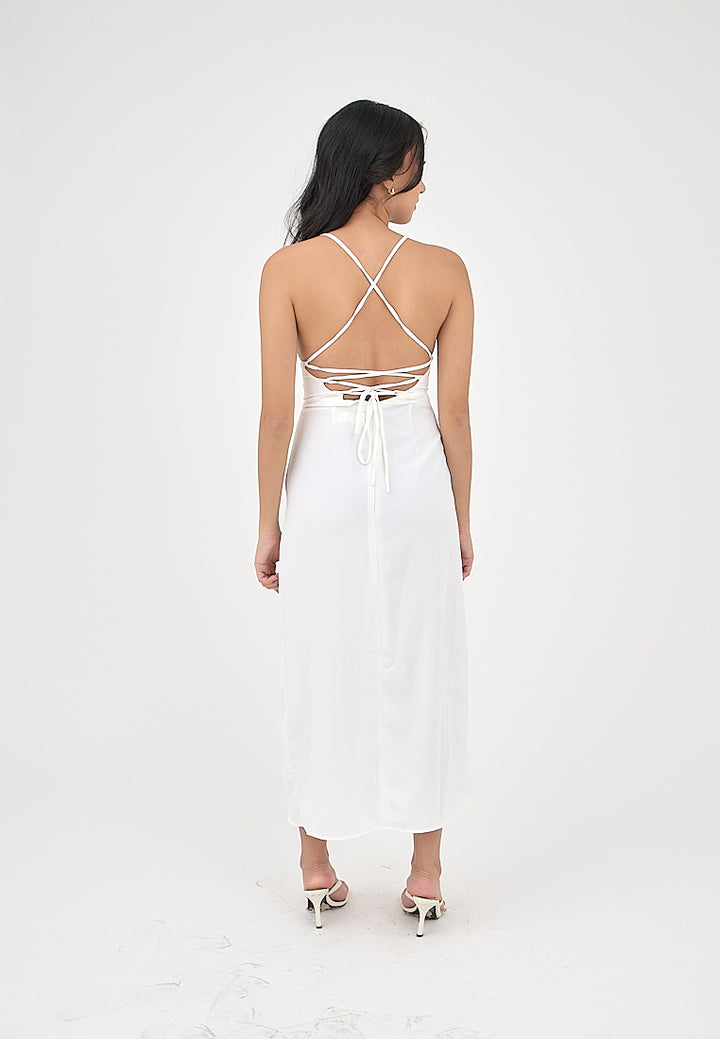 Generys Milky White Bustier with High slit Midi Dress