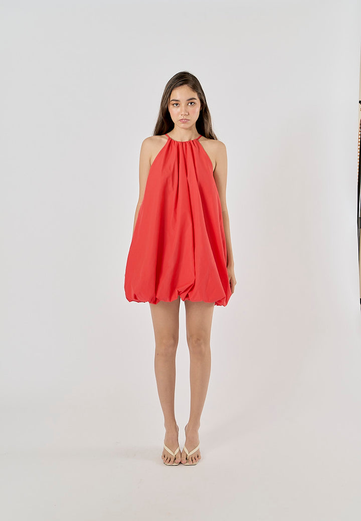 Devry Red Pleated Halter Mini Dress