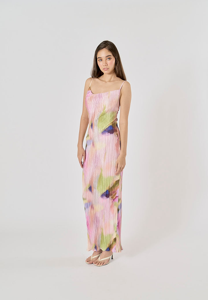 Orchidia Multi Colored Print Cowl Neck Maxi Dress
