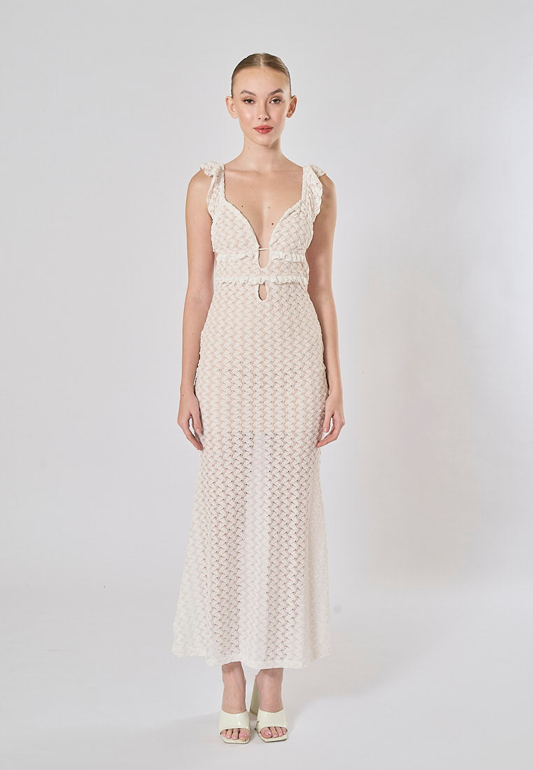 Santorini White Hollow Out Back Bodycon  Maxi Bandage Dress