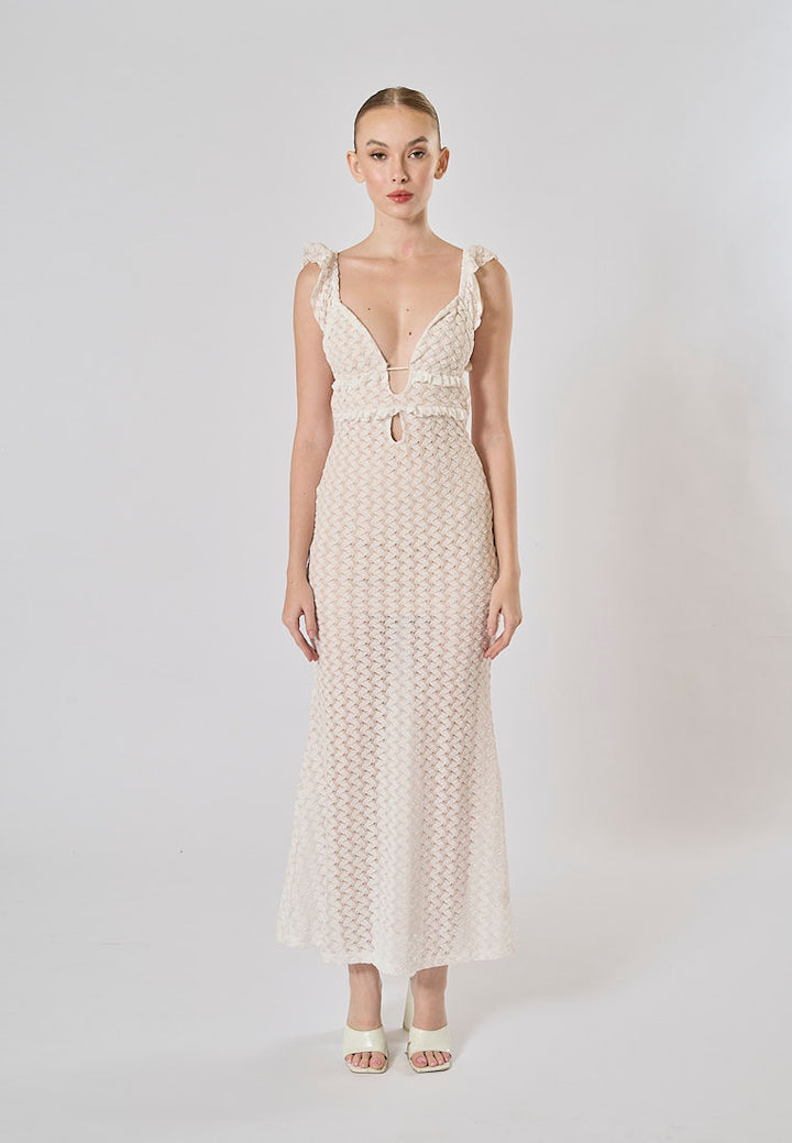 Santorini White Hollow Out Back Bodycon  Maxi Bandage Dress