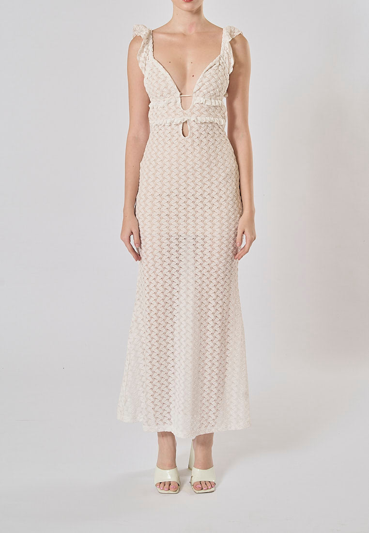Santorini White Hollow Out Back Bodycon  Maxi Bandage Dress