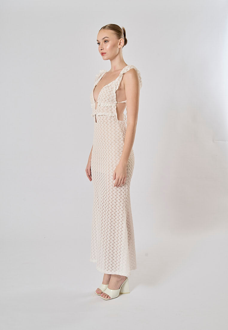 Santorini White Hollow Out Back Bodycon  Maxi Bandage Dress