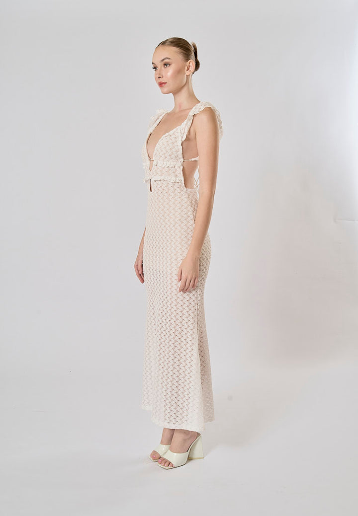 Santorini White Hollow Out Back Bodycon  Maxi Bandage Dress