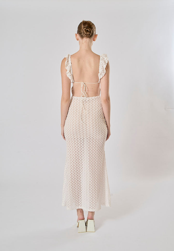 Santorini White Hollow Out Back Bodycon  Maxi Bandage Dress