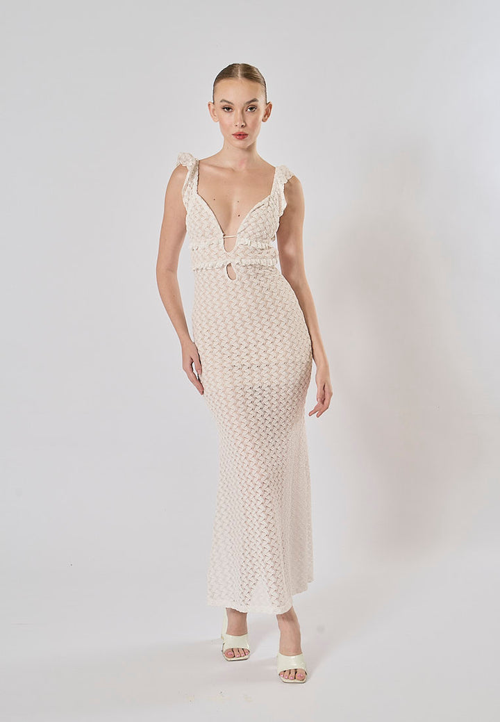 Santorini White Hollow Out Back Bodycon  Maxi Bandage Dress