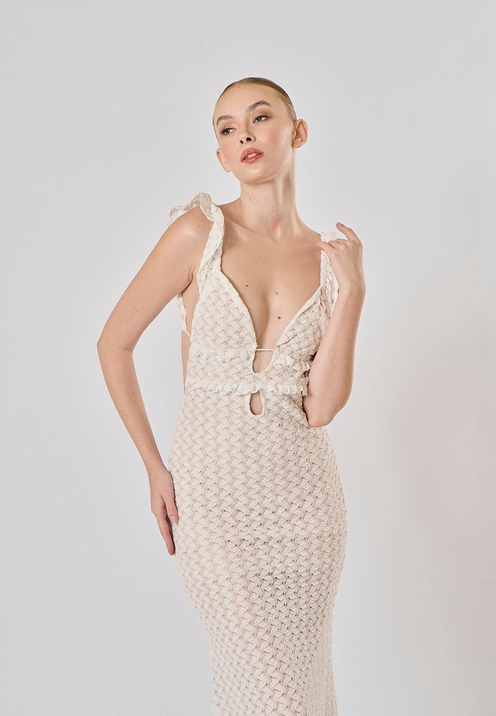 Santorini White Hollow Out Back Bodycon  Maxi Bandage Dress