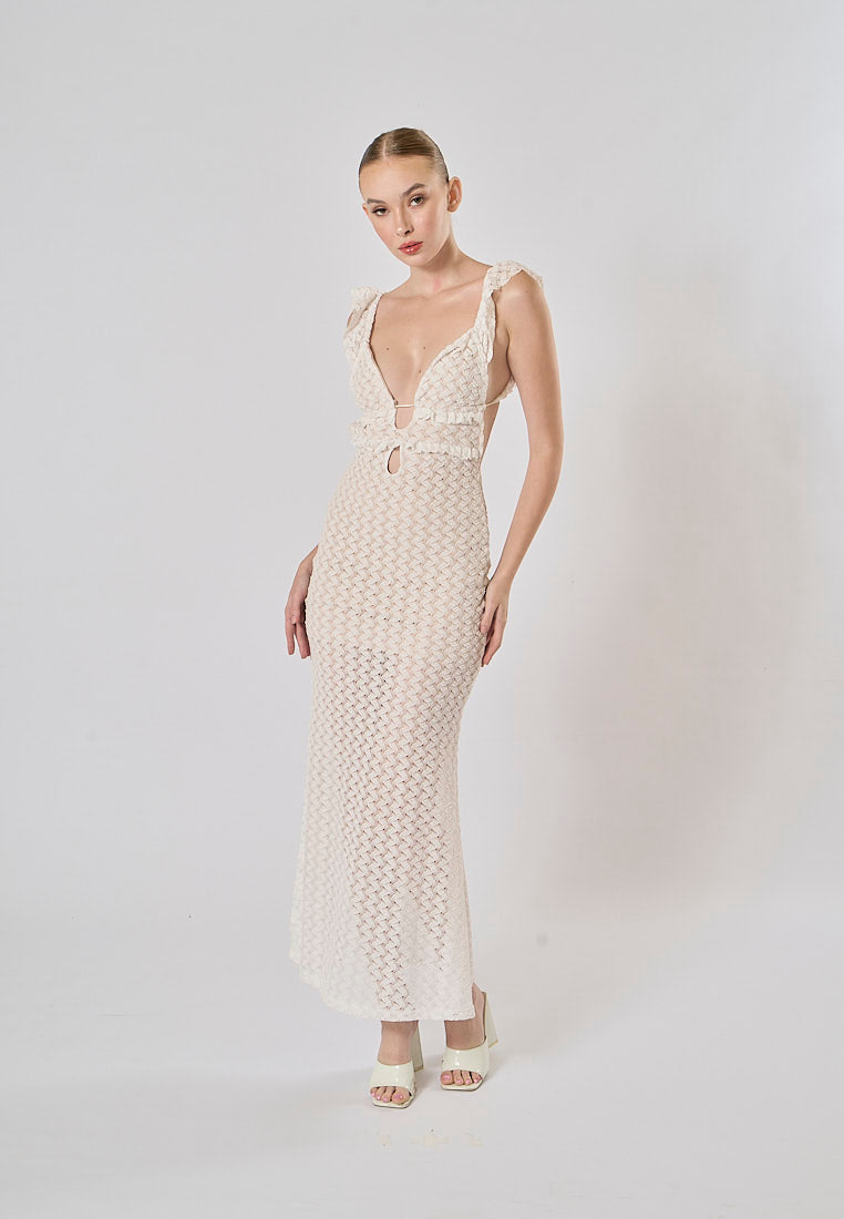 Santorini White Hollow Out Back Bodycon  Maxi Bandage Dress