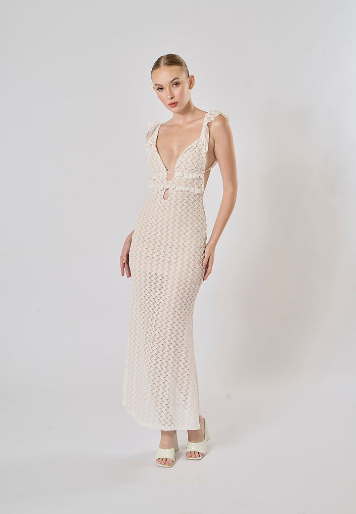 Santorini White Hollow Out Back Bodycon  Maxi Bandage Dress