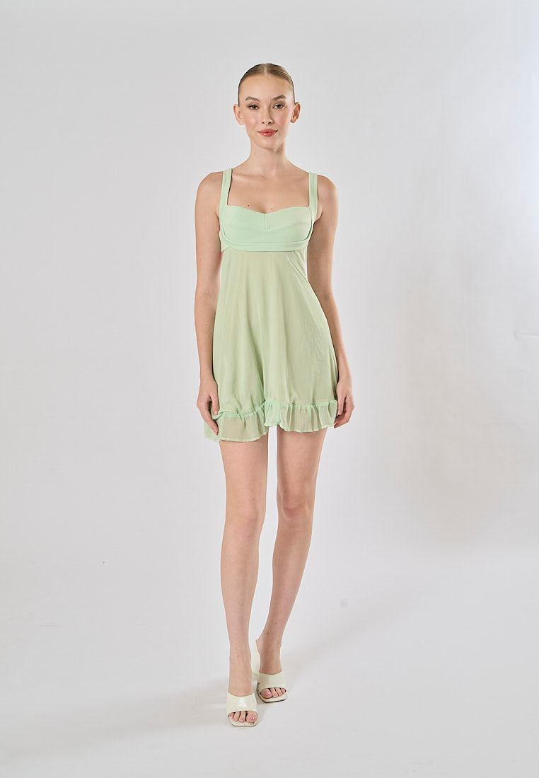 Minerva Sage Green Ruffle Mini Dress