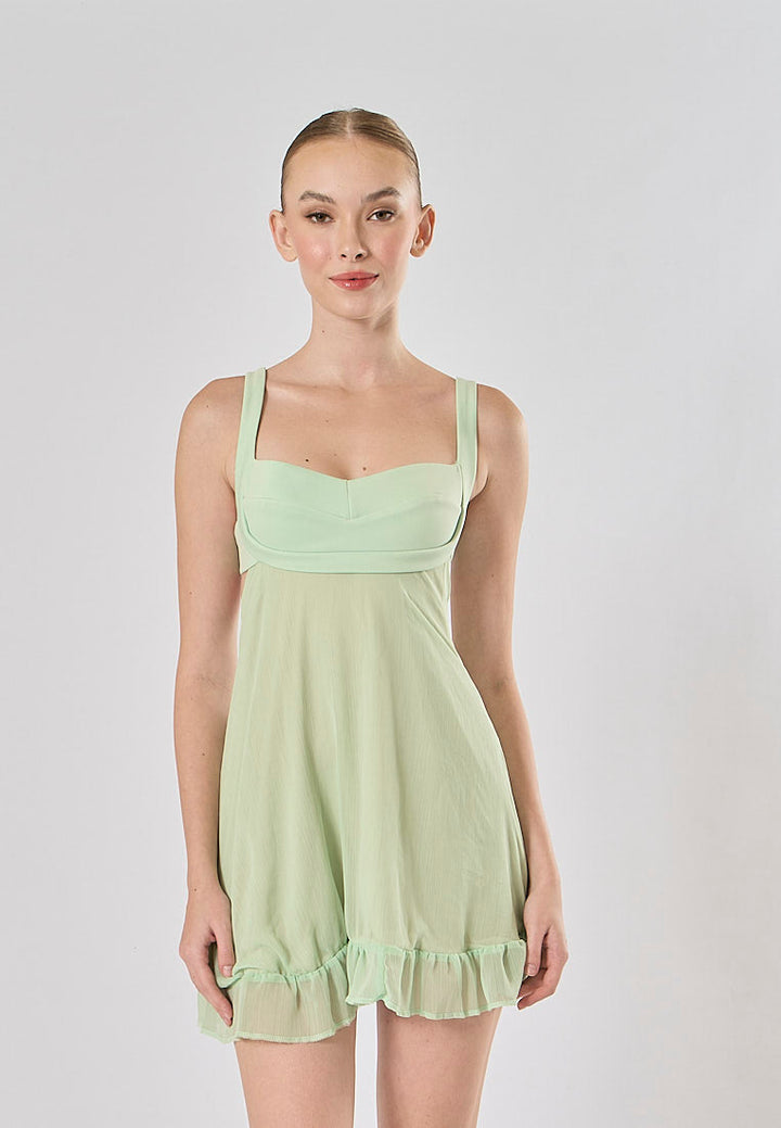 Minerva Sage Green Ruffle Mini Dress