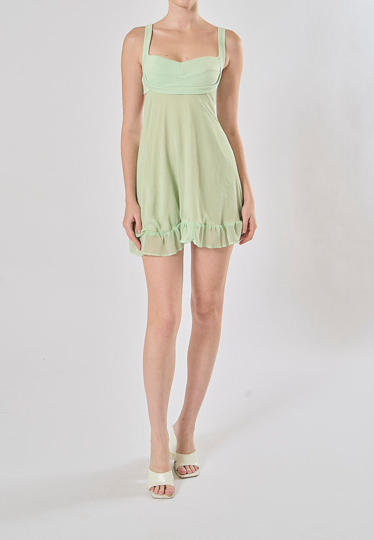 Minerva Sage Green Ruffle Mini Dress