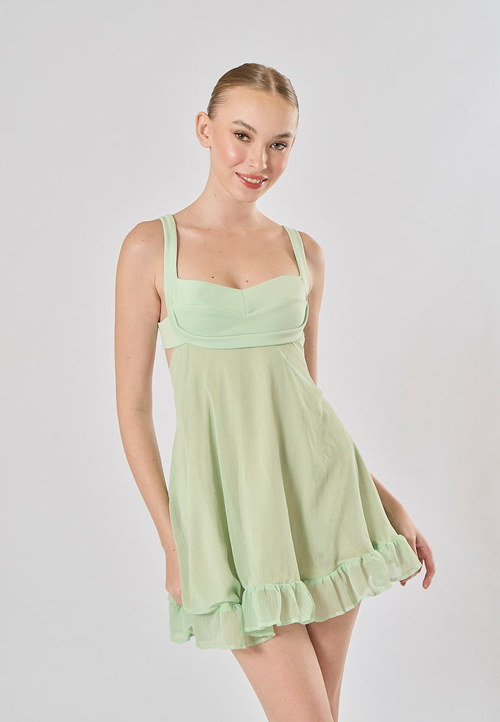 Minerva Sage Green Ruffle Mini Dress