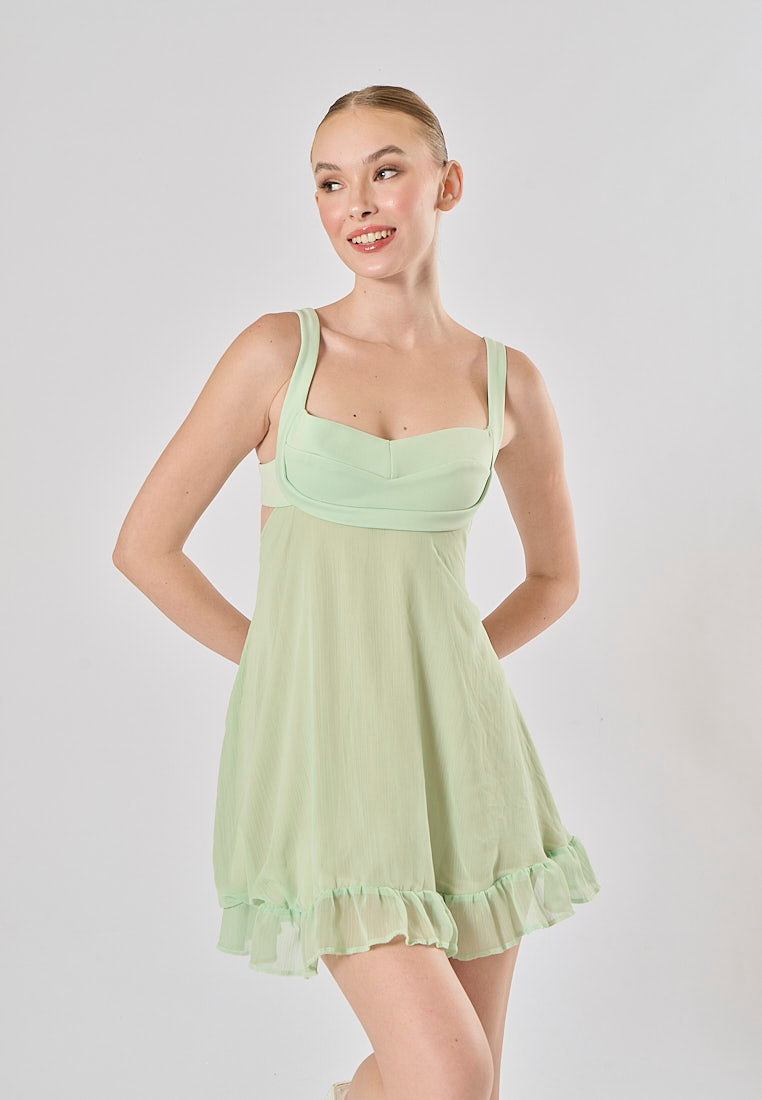 Minerva Sage Green Ruffle Mini Dress