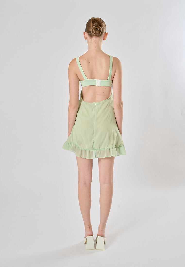 Minerva Sage Green Ruffle Mini Dress