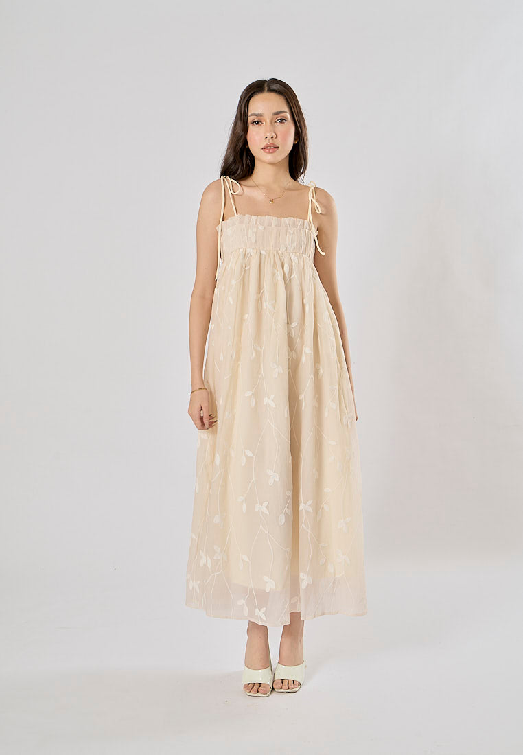 Cillian Cream Sleveless Chiffon Lace Maxi Dress