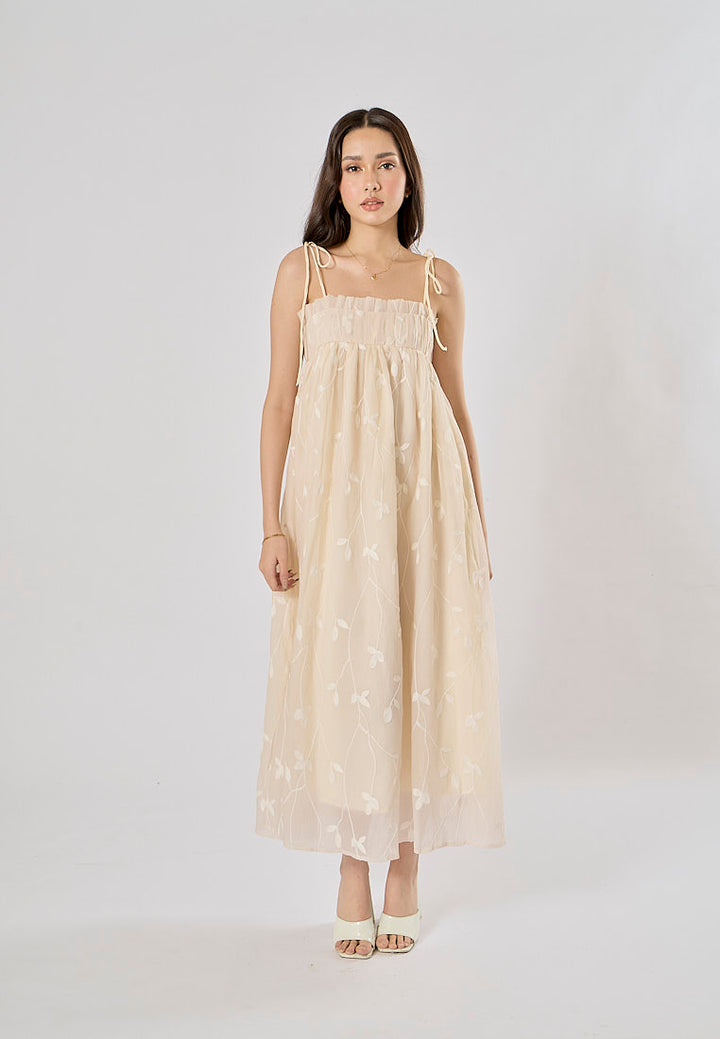 Cillian Cream Sleveless Chiffon Lace Maxi Dress