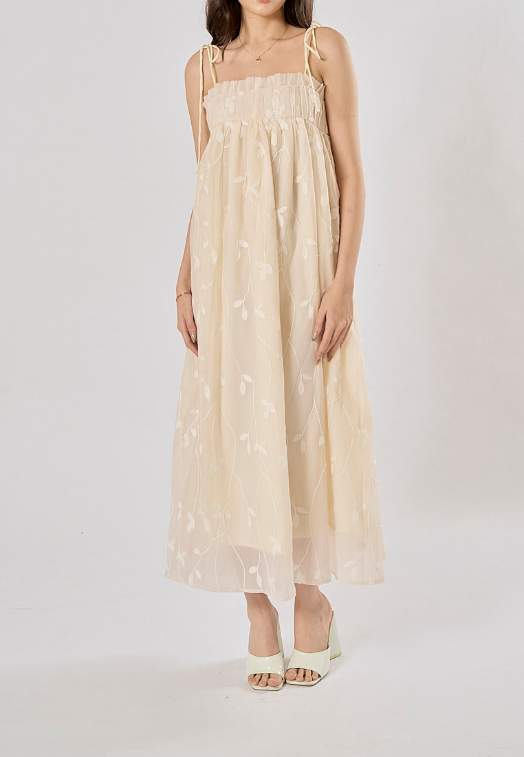 Cillian Cream Sleveless Chiffon Lace Maxi Dress