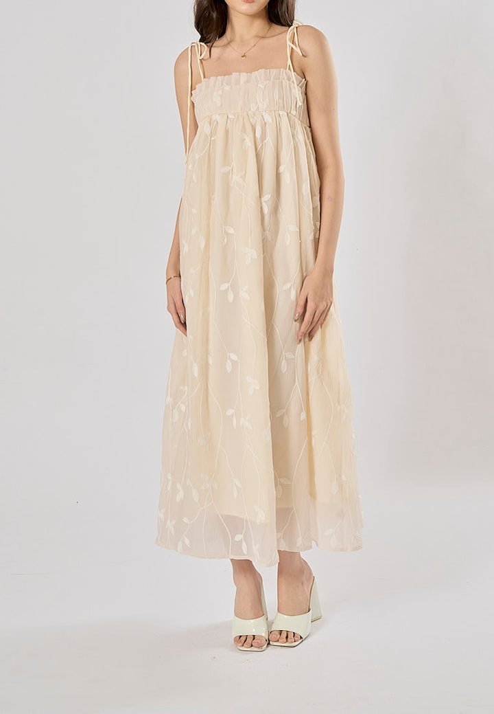 Cillian Cream Sleveless Chiffon Lace Maxi Dress