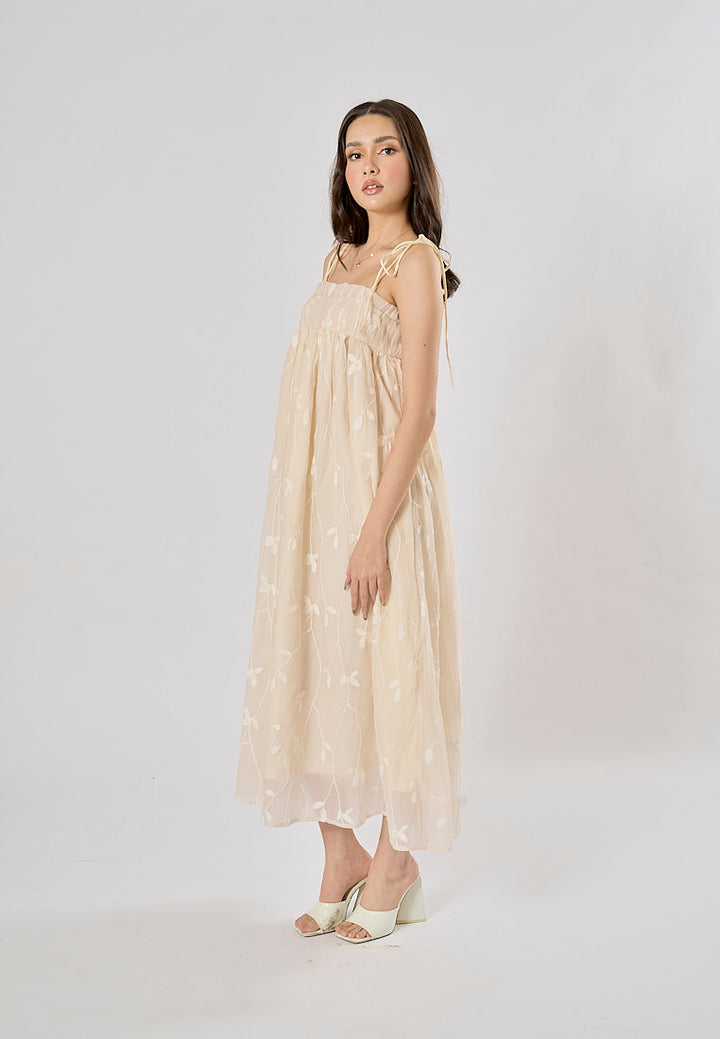 Cillian Cream Sleveless Chiffon Lace Maxi Dress