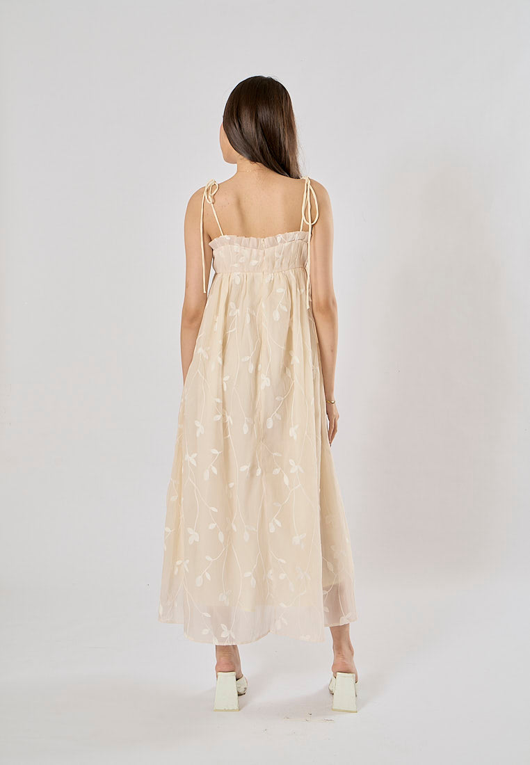 Cillian Cream Sleveless Chiffon Lace Maxi Dress