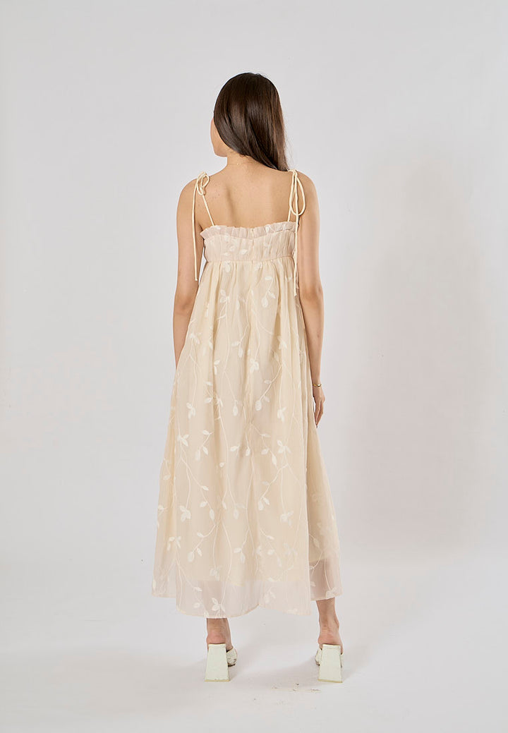 Cillian Cream Sleveless Chiffon Lace Maxi Dress