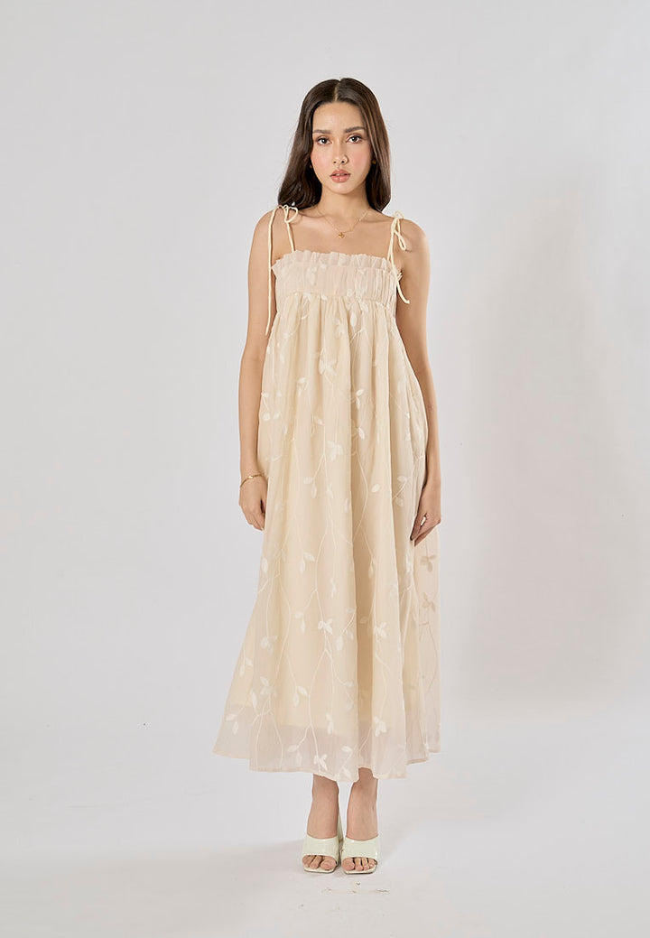 Cillian Cream Sleveless Chiffon Lace Maxi Dress