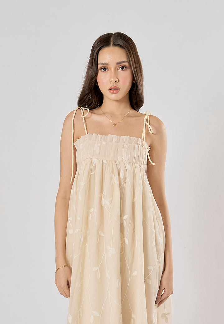 Cillian Cream Sleveless Chiffon Lace Maxi Dress