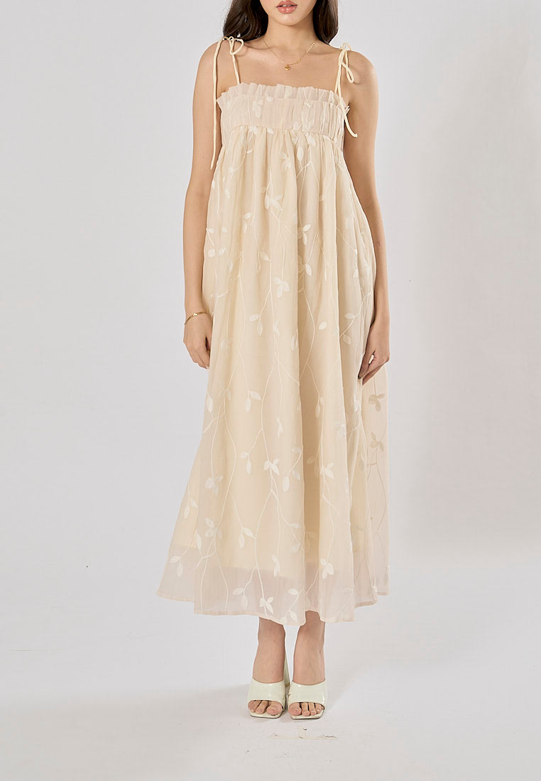 Cillian Cream Sleveless Chiffon Lace Maxi Dress