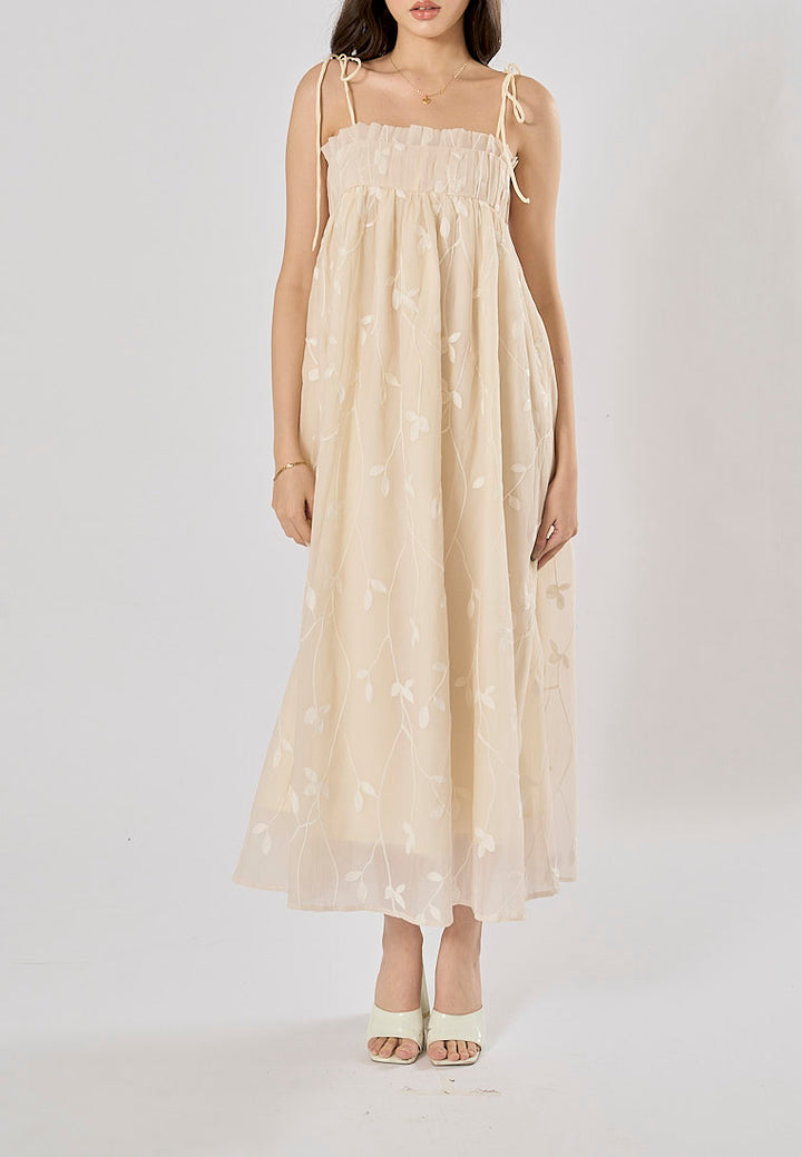 Cillian Cream Sleveless Chiffon Lace Maxi Dress